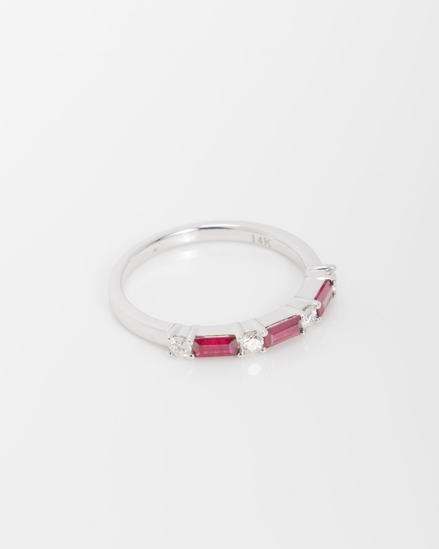 Baguette Ruby & Round Diamond Ring in White Gold