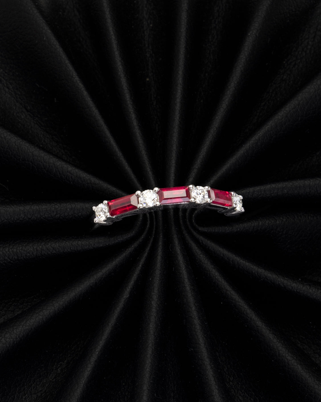 Baguette Ruby & Round Diamond Ring in White Gold