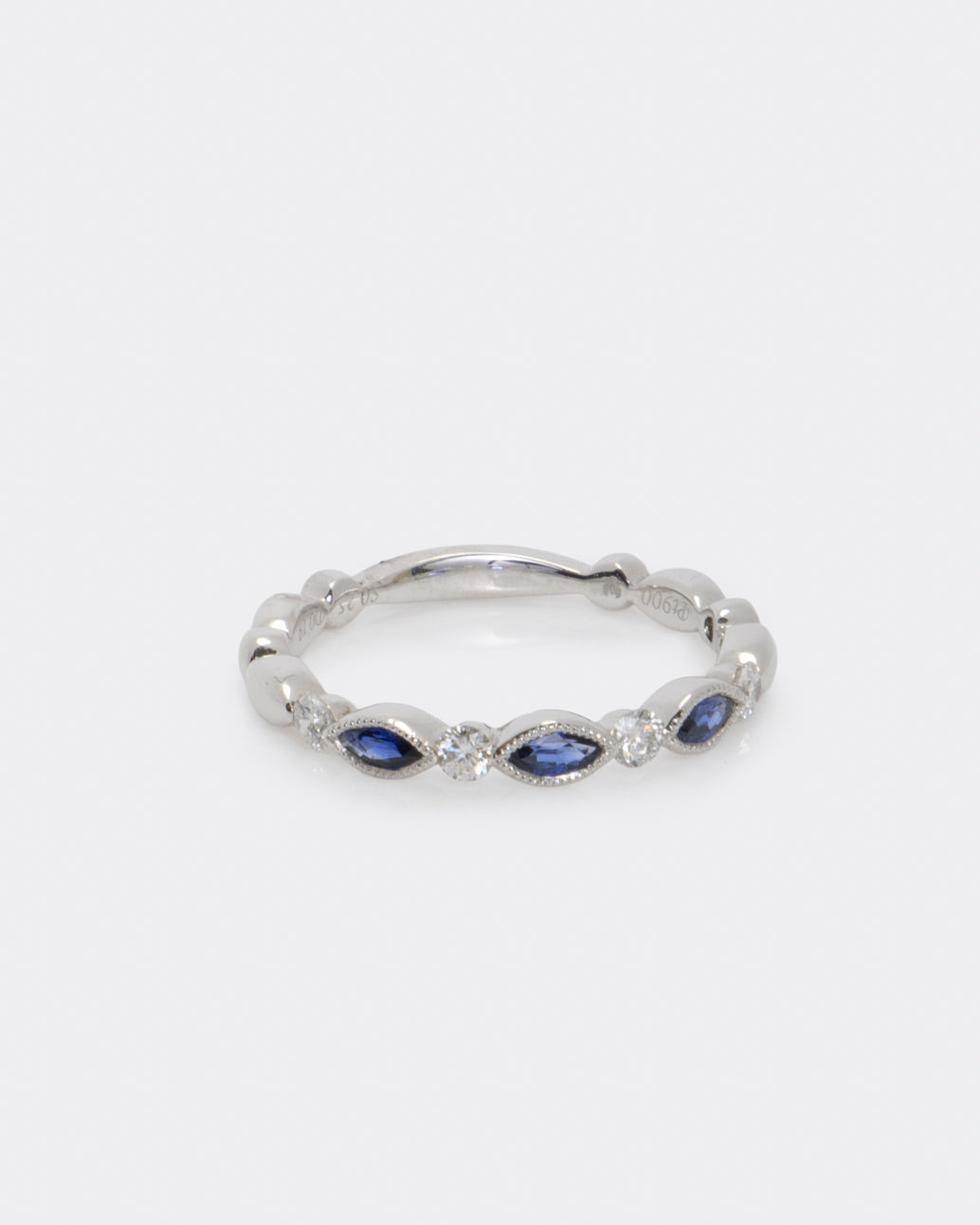 Sapphire & Diamond Platinum Milgrain Band