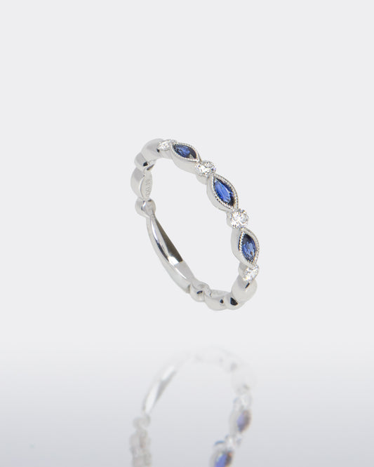 Sapphire & Diamond Platinum Milgrain Band