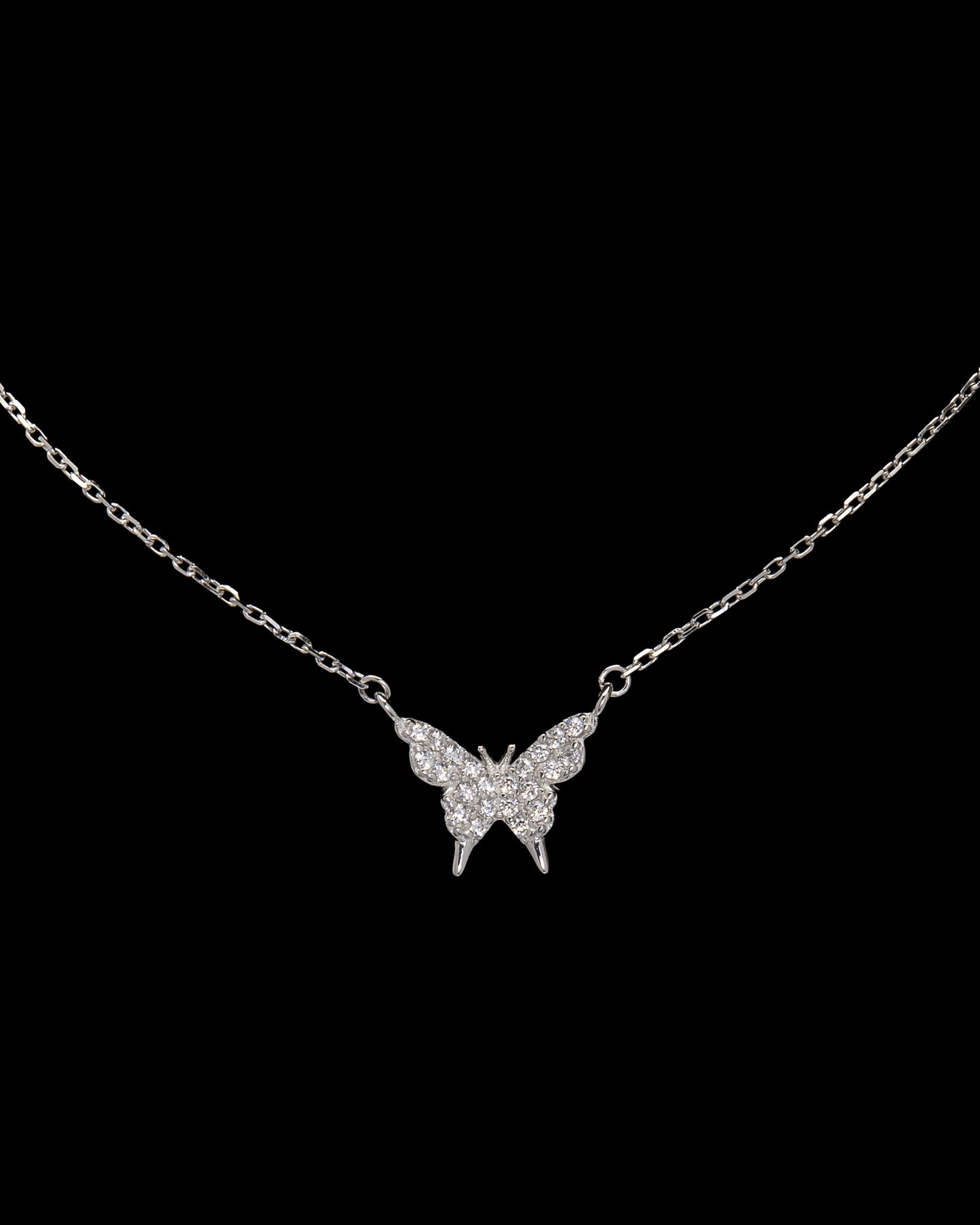 Rhodium Plated Butterfly Necklace with CZ