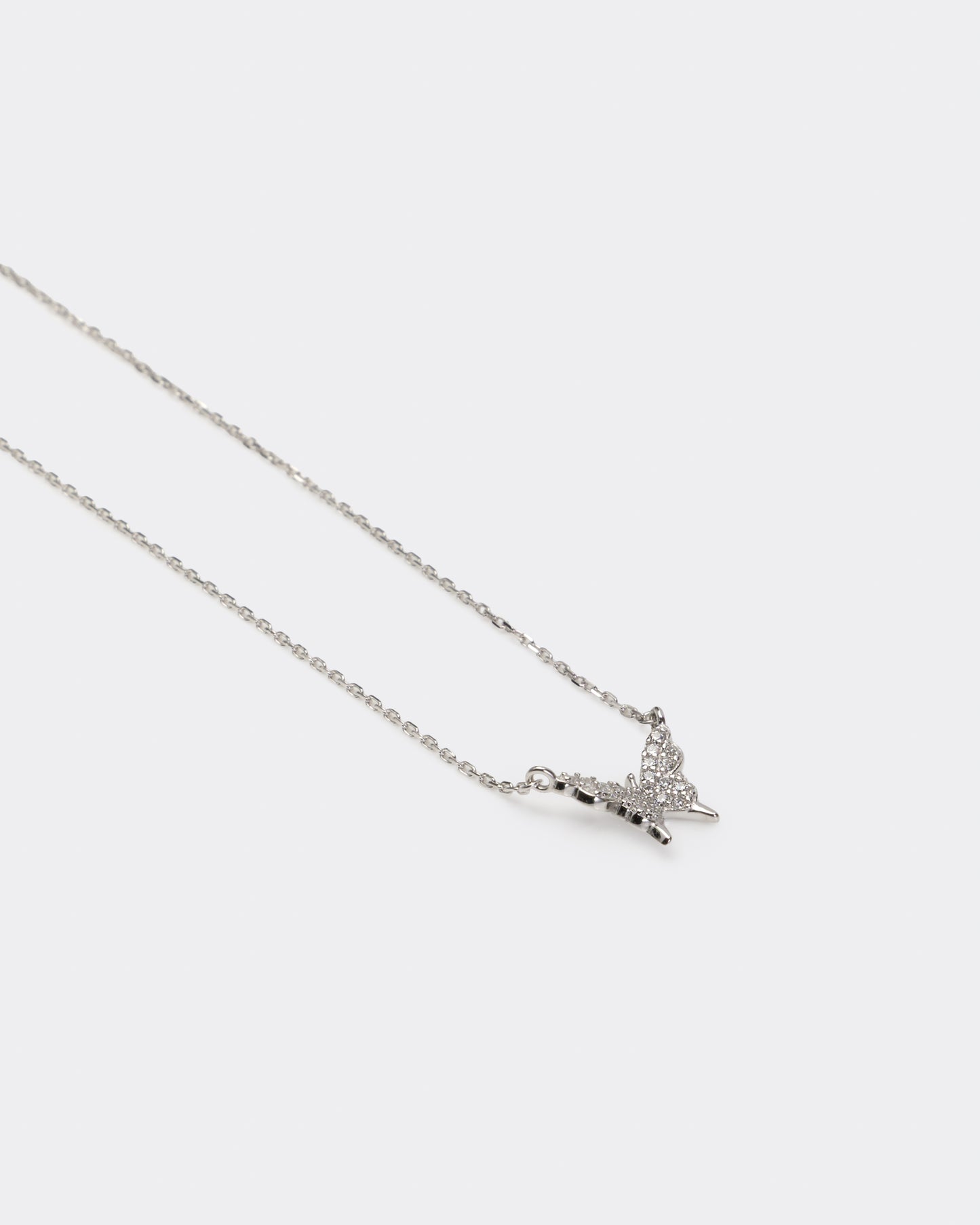 Rhodium Plated Butterfly Necklace with CZ
