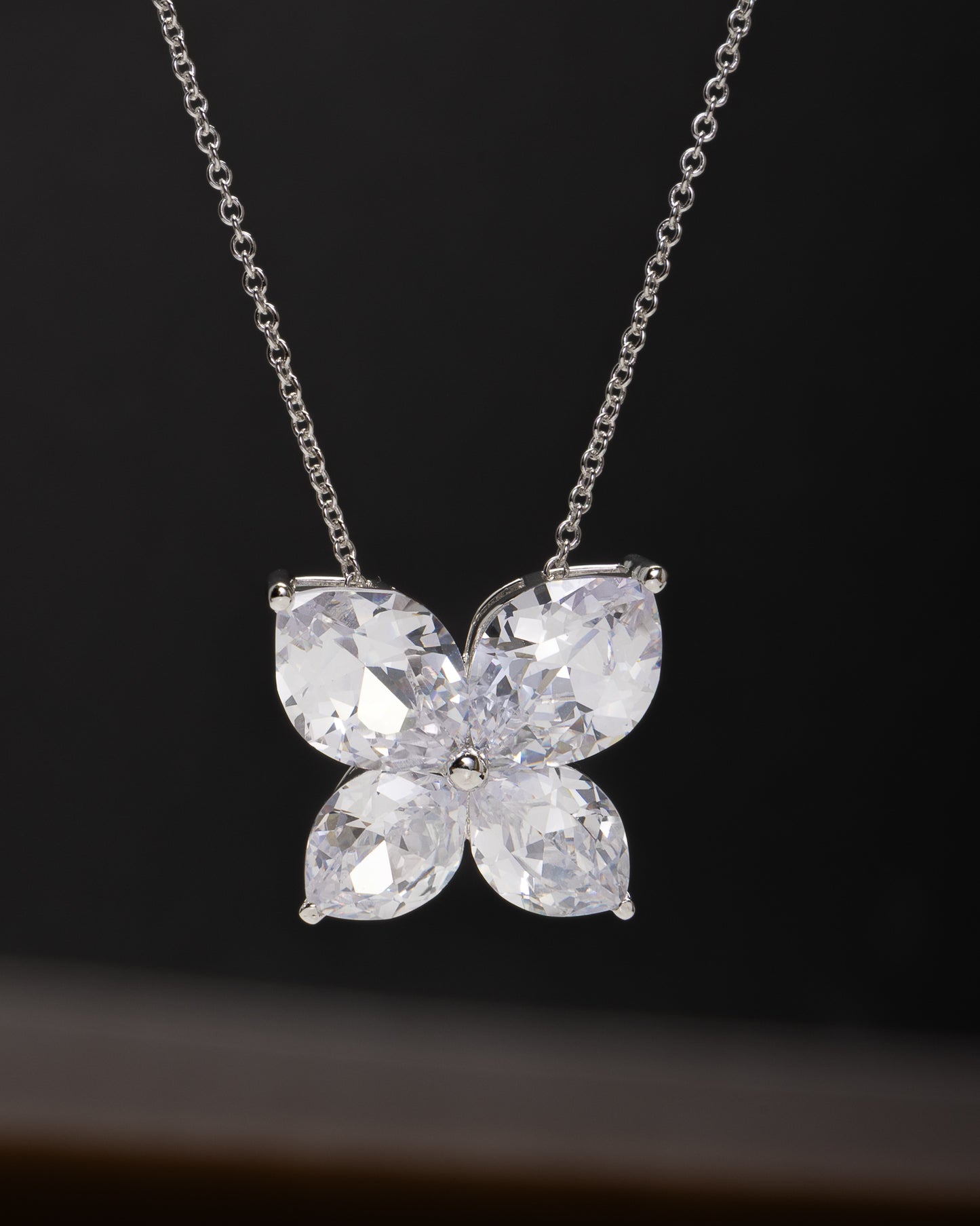 Rhodium Plated Sterling Silver & CZ Butterfly Pendant