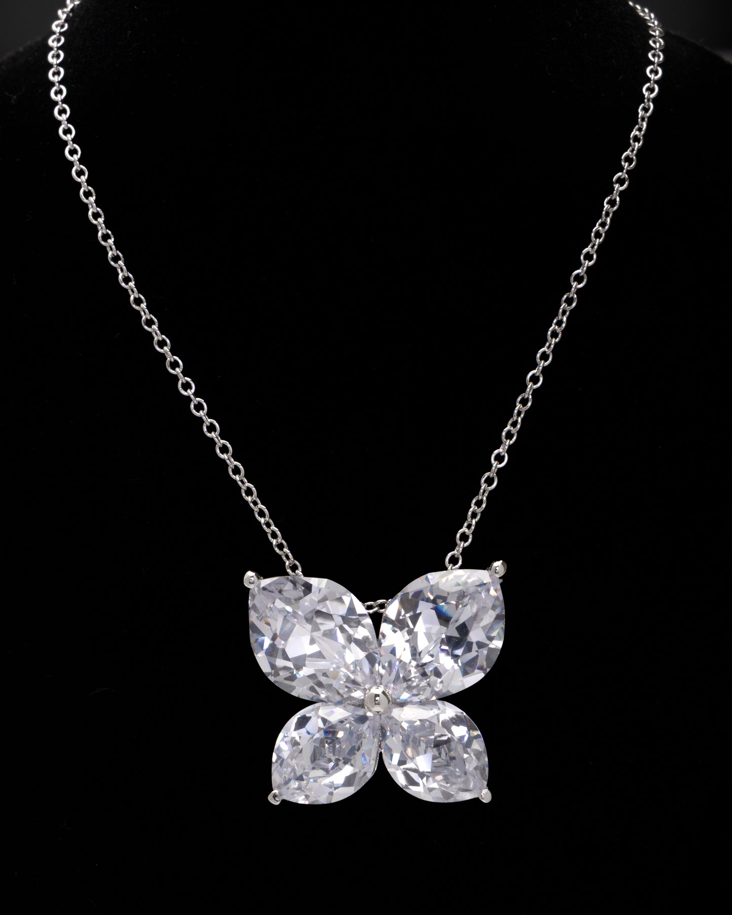 Rhodium Plated Sterling Silver & CZ Butterfly Pendant