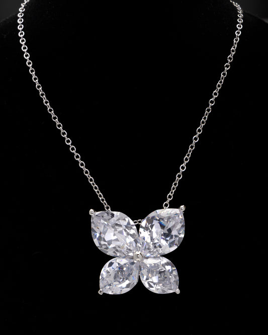 Rhodium Plated Sterling Silver & CZ Butterfly Pendant