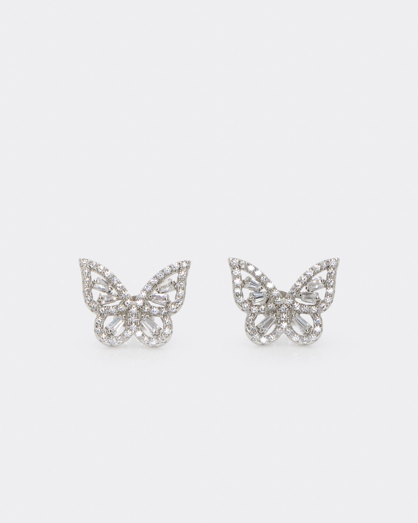Rhodium-plated Butterfly Stud Earrings in Sterling Silver