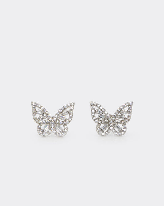 Rhodium-plated Butterfly Stud Earrings in Sterling Silver