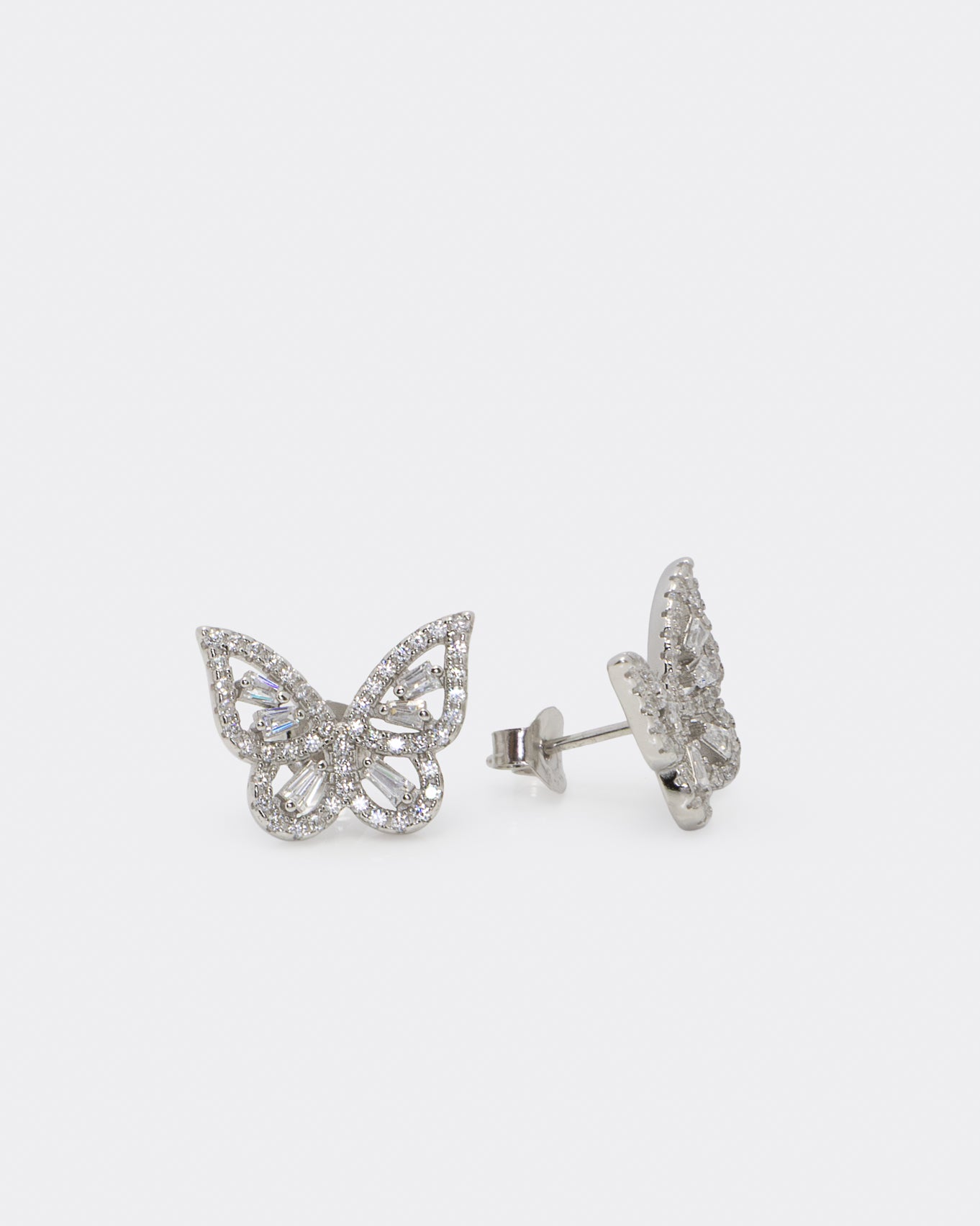 Rhodium-plated Butterfly Stud Earrings in Sterling Silver