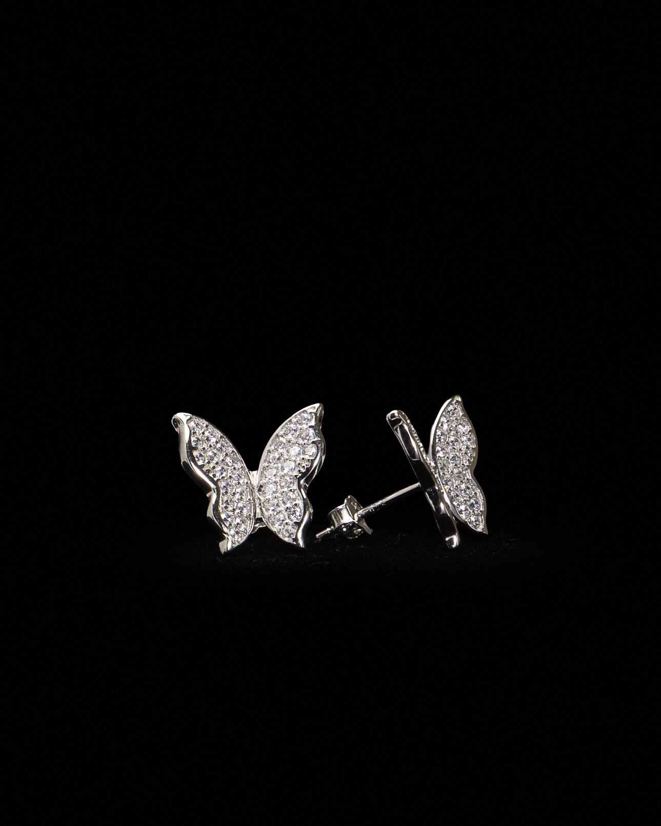 Stylized Butterfly Earrings in Rhodium Plated Sterling Silver