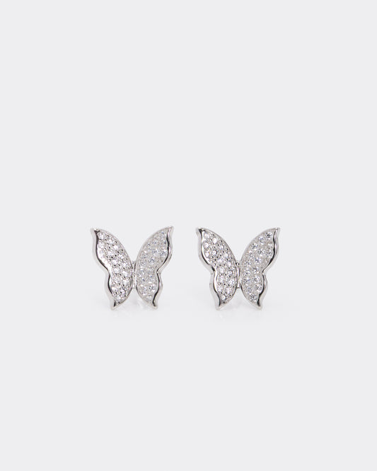 Stylized Butterfly Earrings in Rhodium Plated Sterling Silver