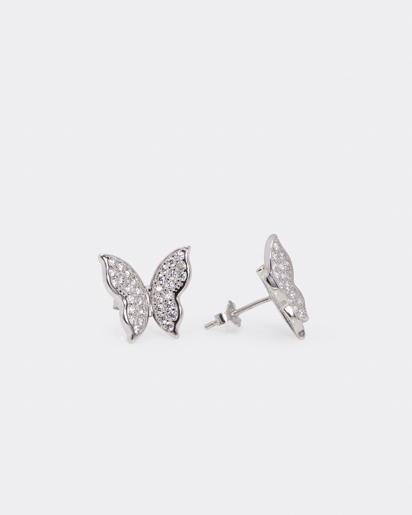 Stylized Butterfly Earrings in Rhodium Plated Sterling Silver