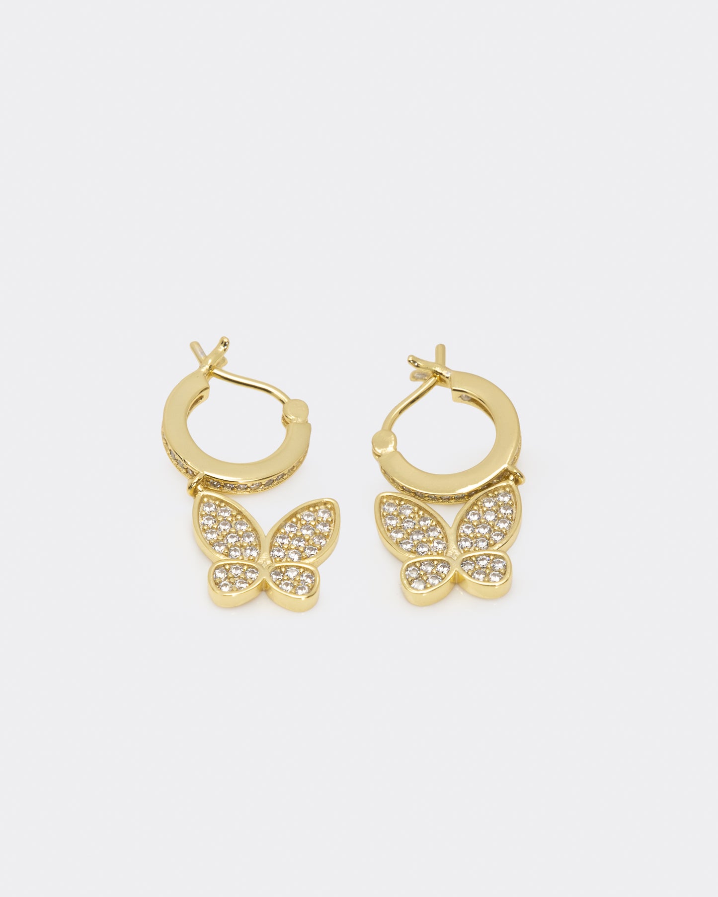 Dangle Butterfly CZ Earrings in Gold Plated Sterling Silver