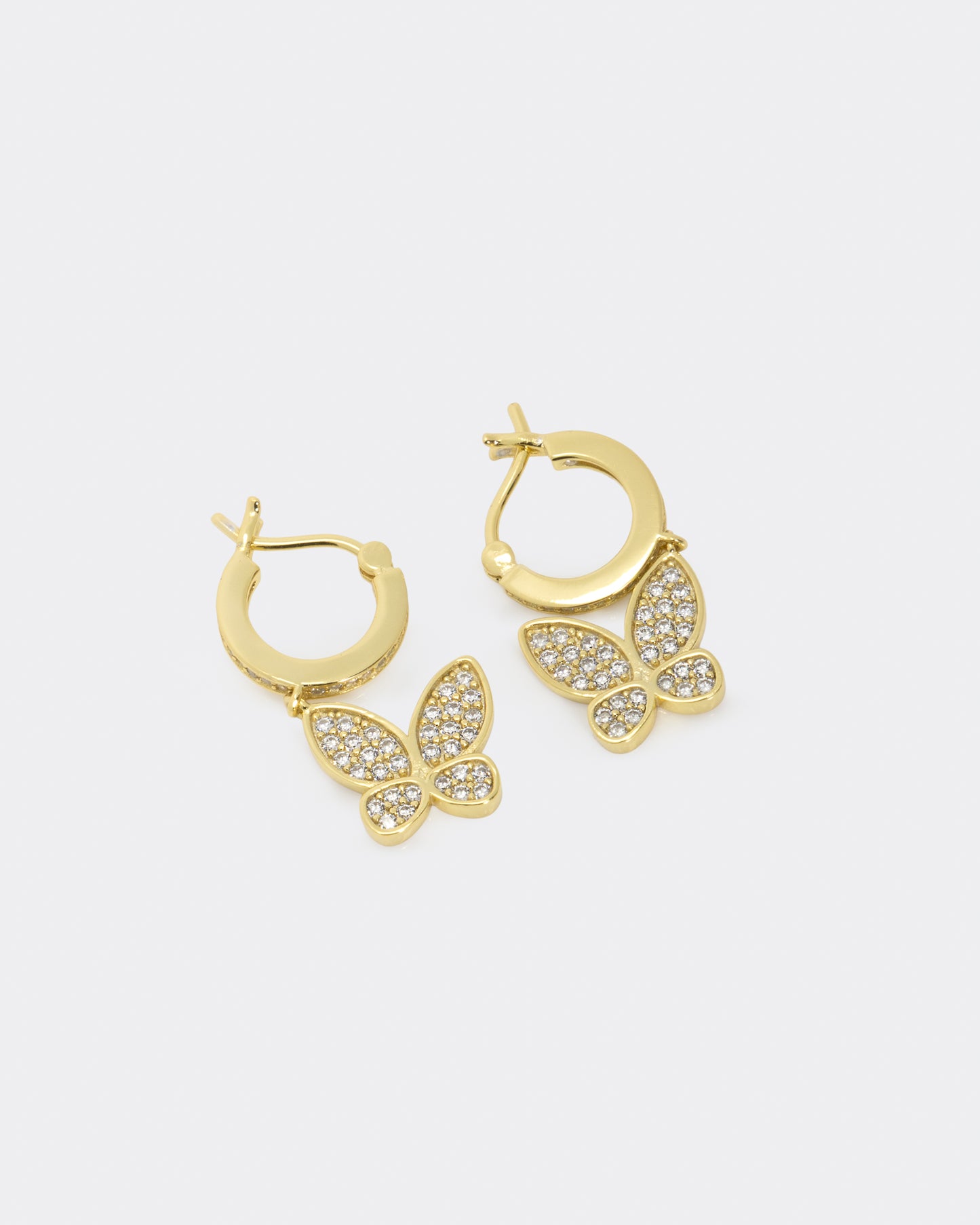 Dangle Butterfly CZ Earrings in Gold Plated Sterling Silver
