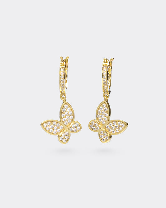 Dangle Butterfly CZ Earrings in Gold Plated Sterling Silver