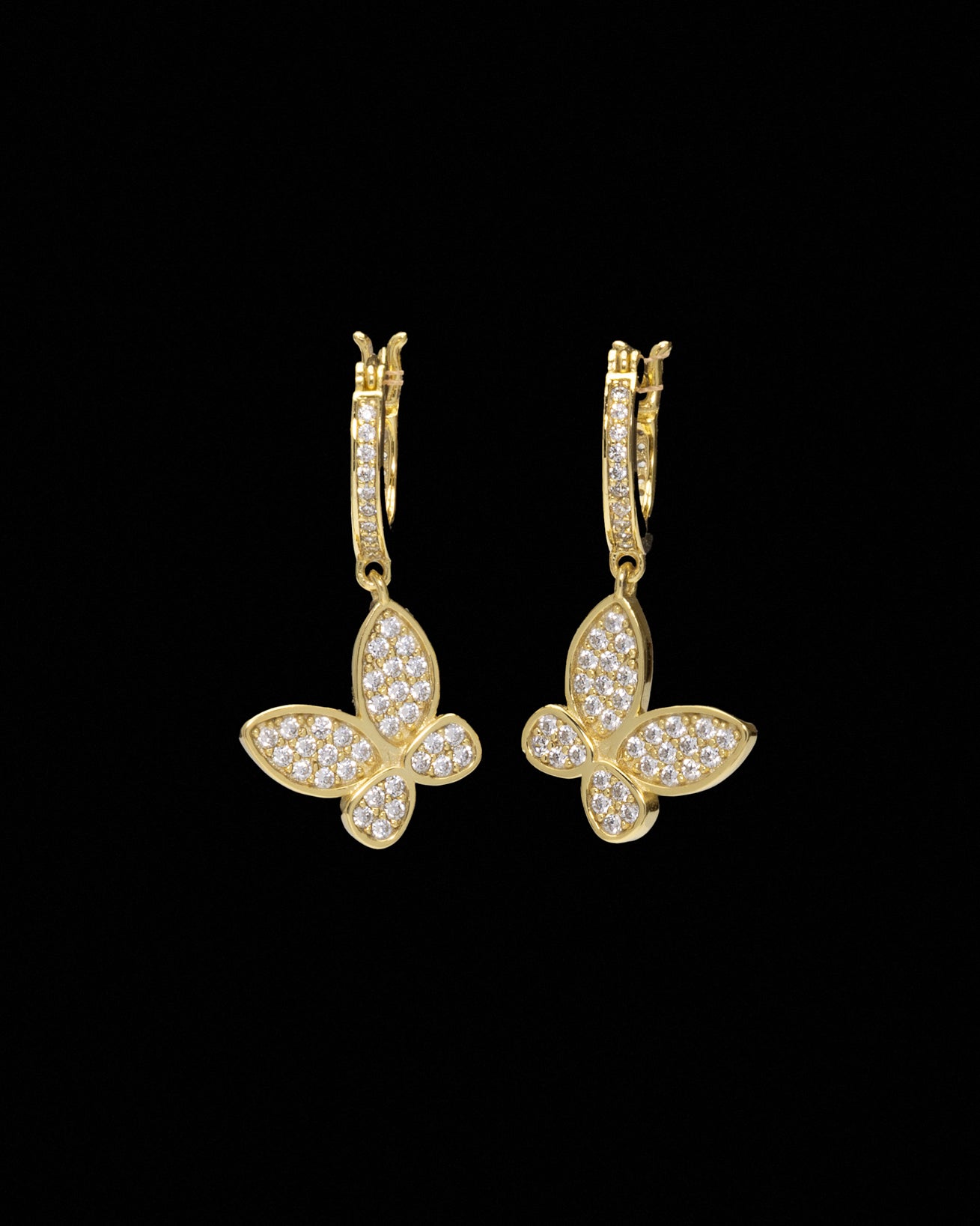 Dangle Butterfly CZ Earrings in Gold Plated Sterling Silver