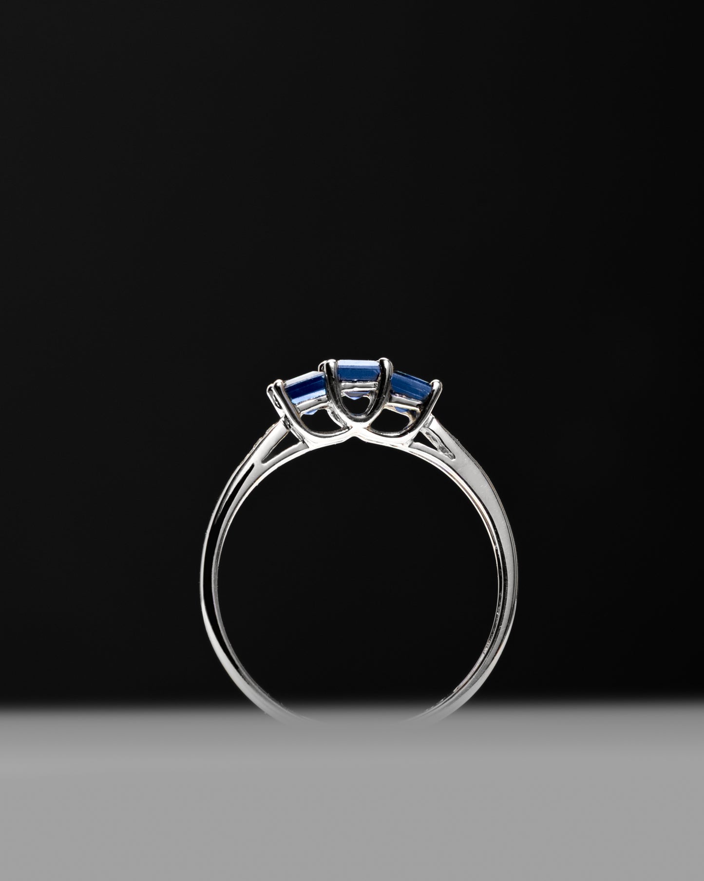 Tri-Sapphire & Diamond Ring in White Gold