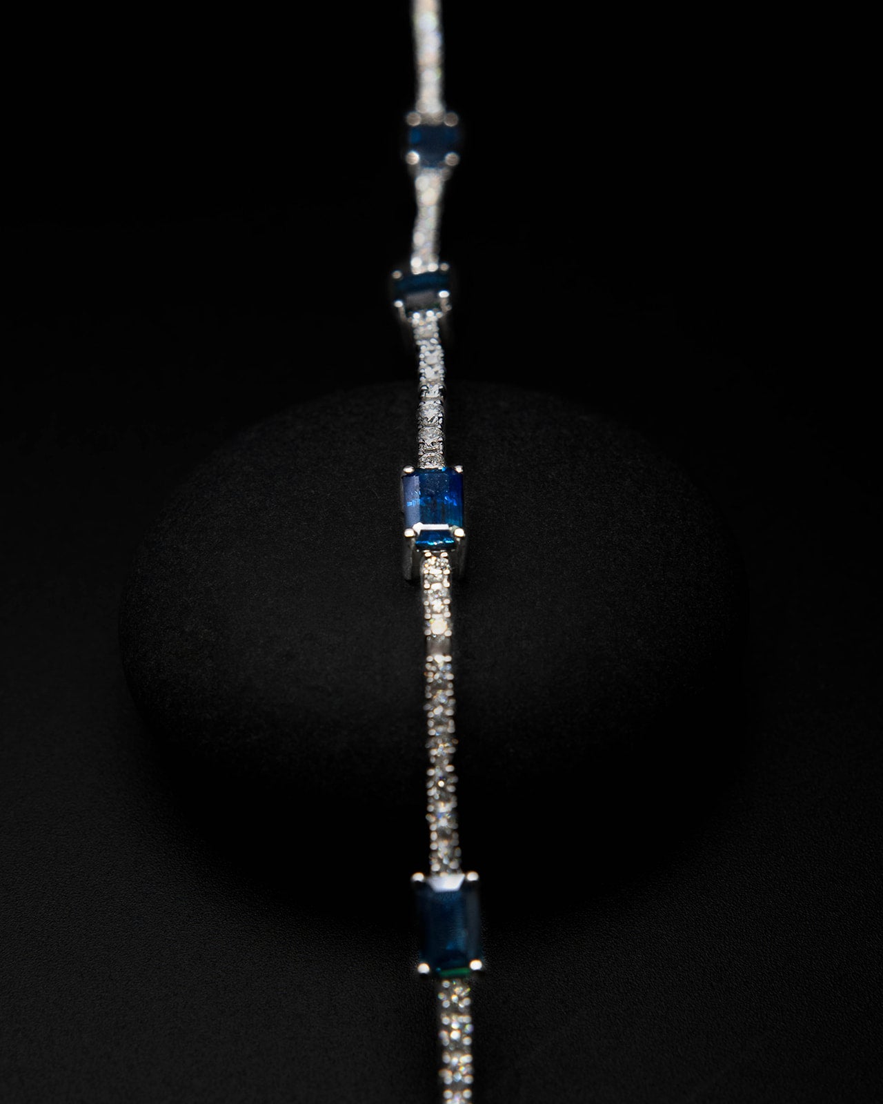 Baguette Sapphires & Diamond Tennis Bracelet in White Gold