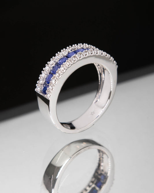 Triple Row Sapphire and Diamond Ring in White Gold