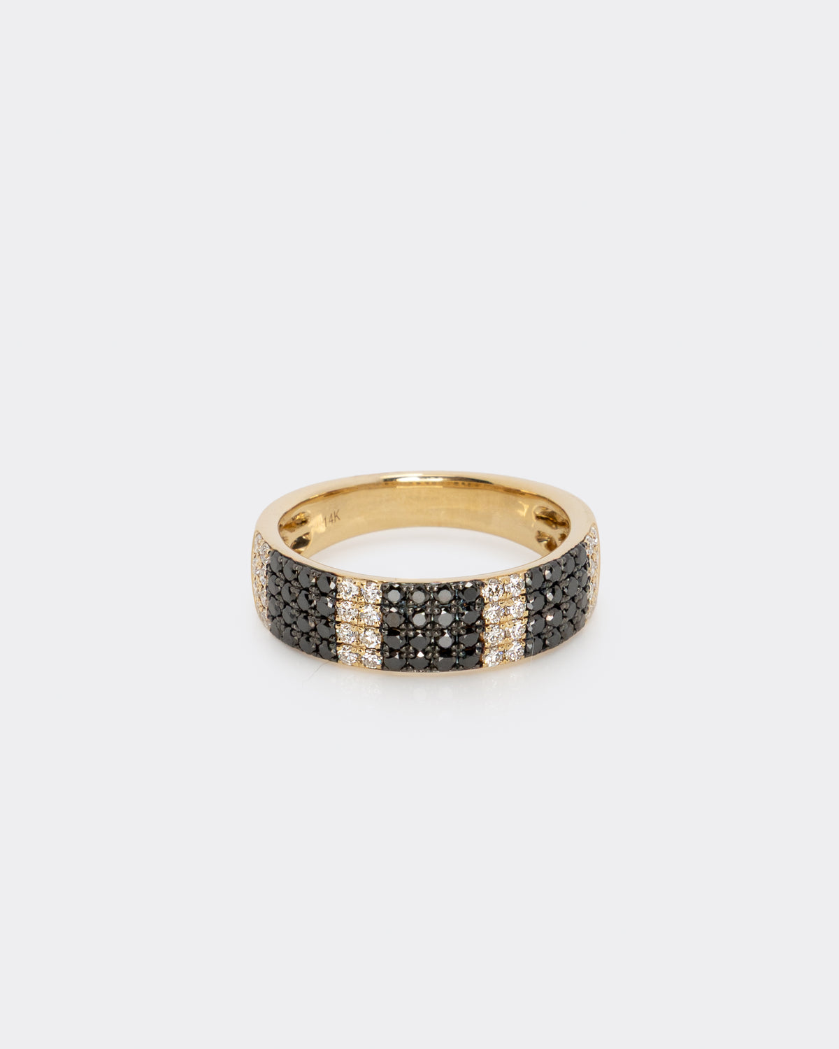 Black & White Diamond 4-Row Ring in Yellow Gold