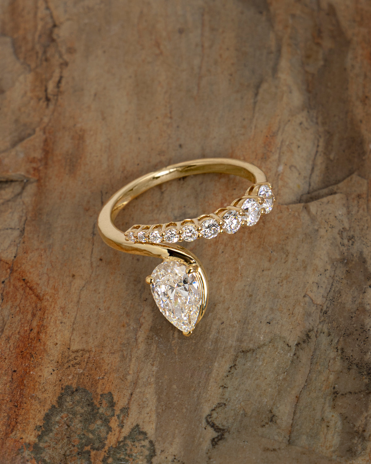 Pear Diamond Bypass Ring in Yellow Gold