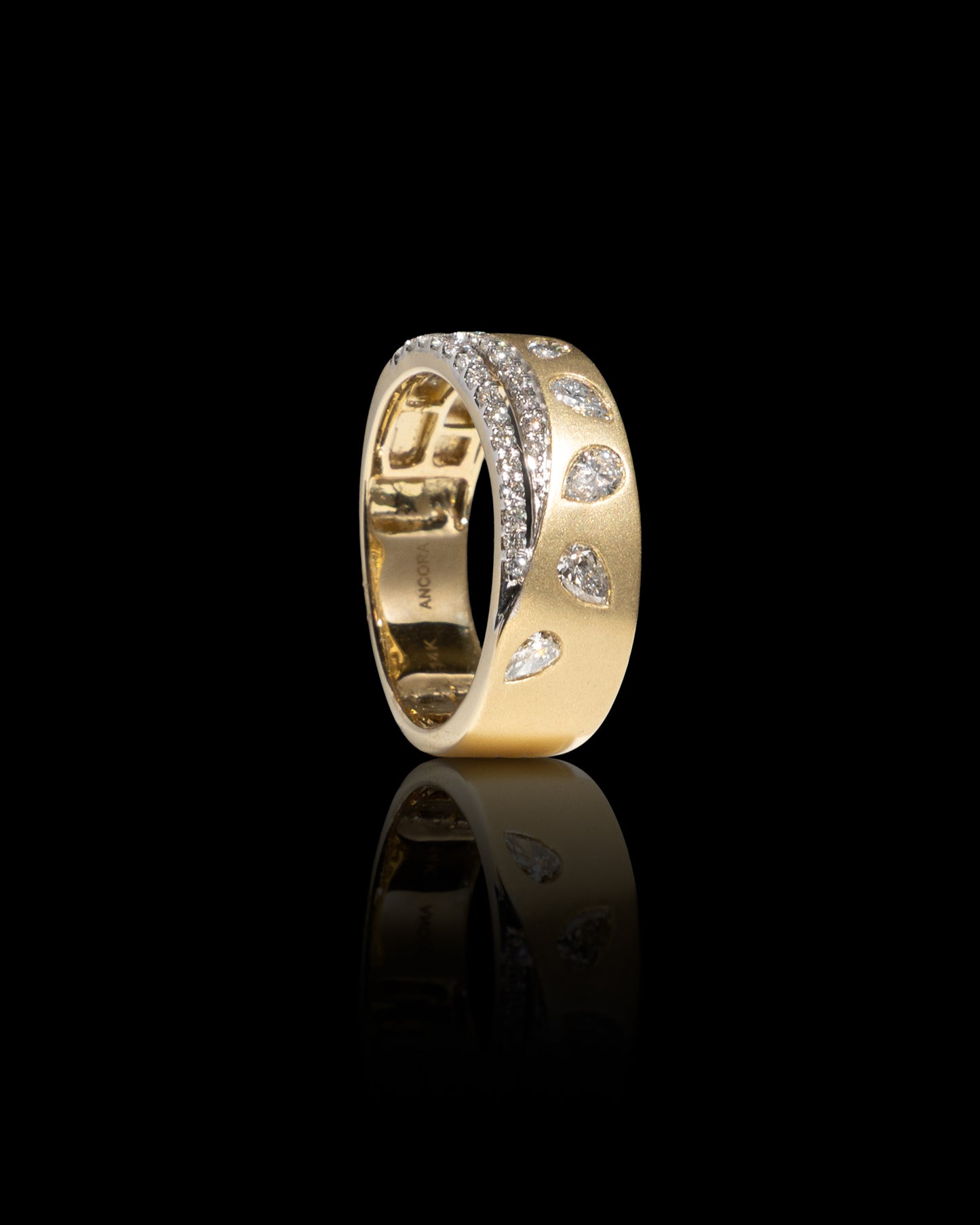 Double Row Pear and Round Diamond Ring in Yellow Gold