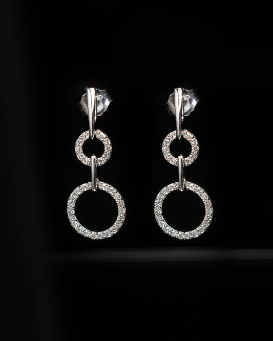 Diamond Fancy Circle Dangle Earrings in White Gold