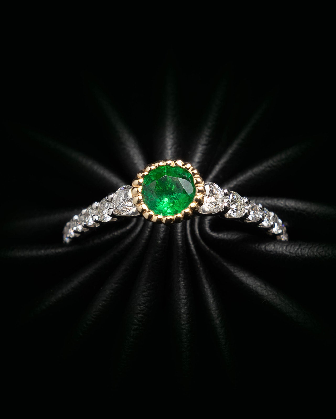 Two Tone Emerald and Diamonds Ring in White Gold