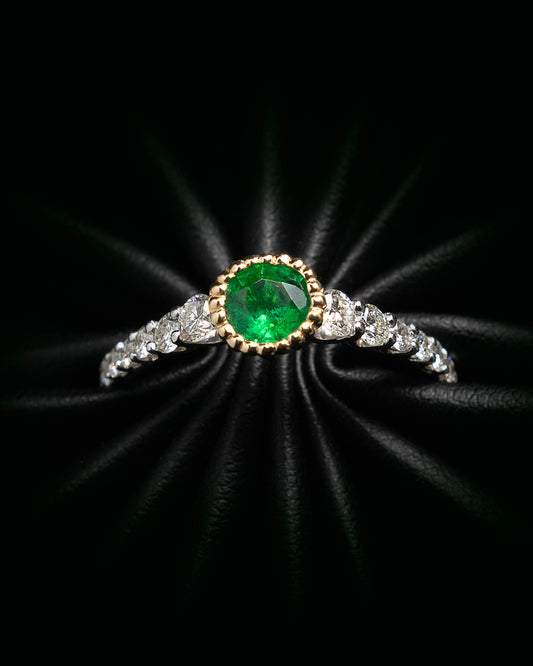 Two Tone Emerald and Diamonds Ring in White Gold