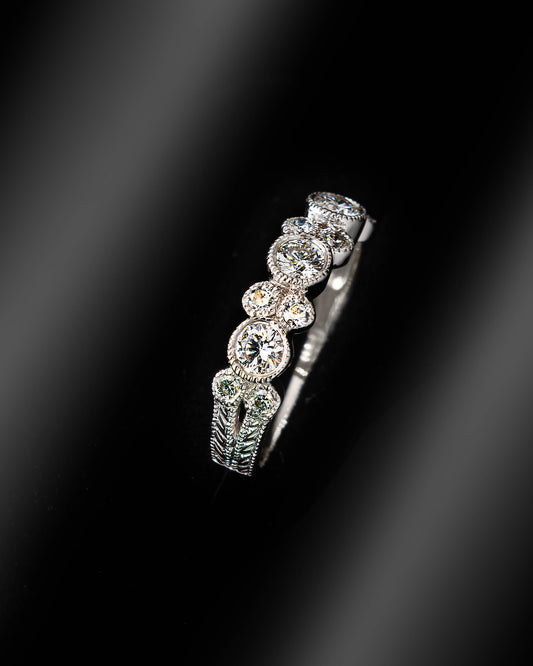 Beaded Round Diamond Ring in White Gold