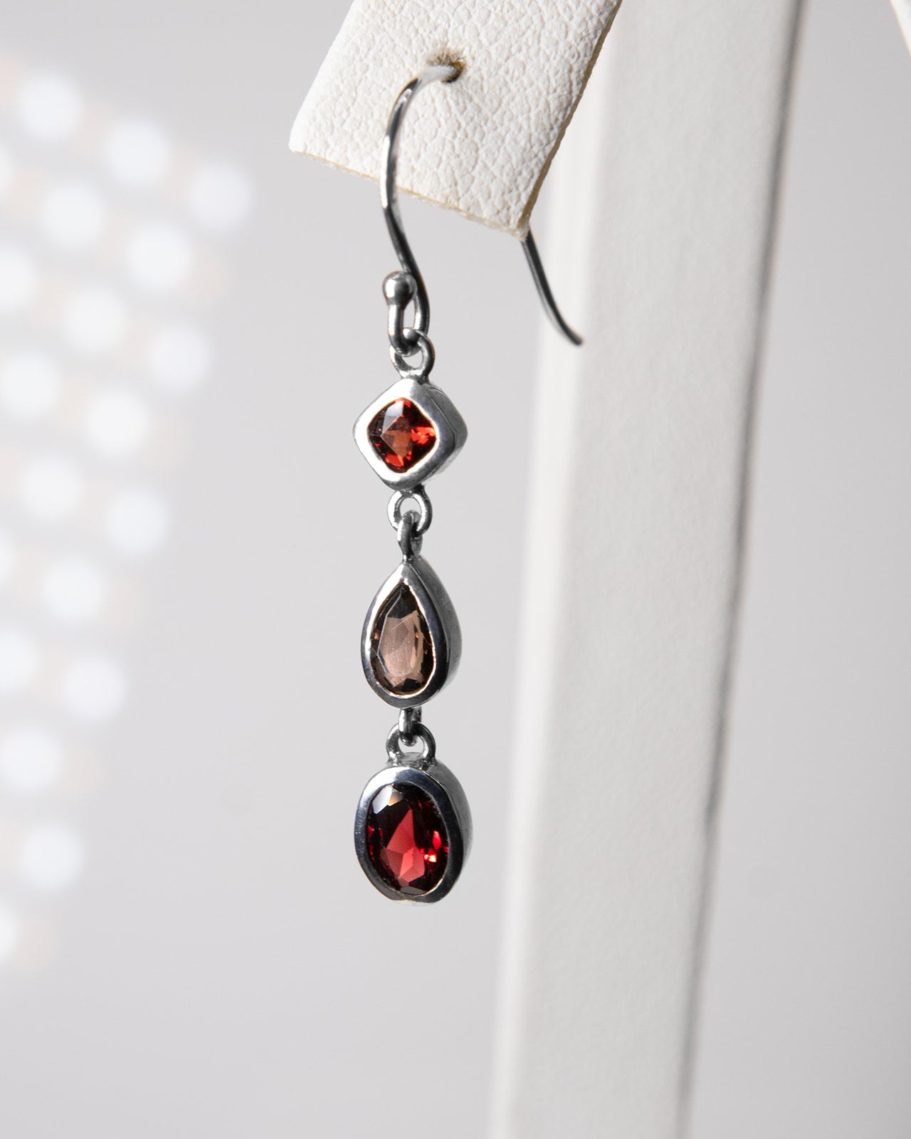 Three Tier Garnet Dangle Earrings in Sterling Silver