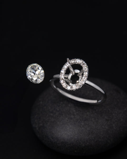 Oval Diamond Halo Setting in White Gold