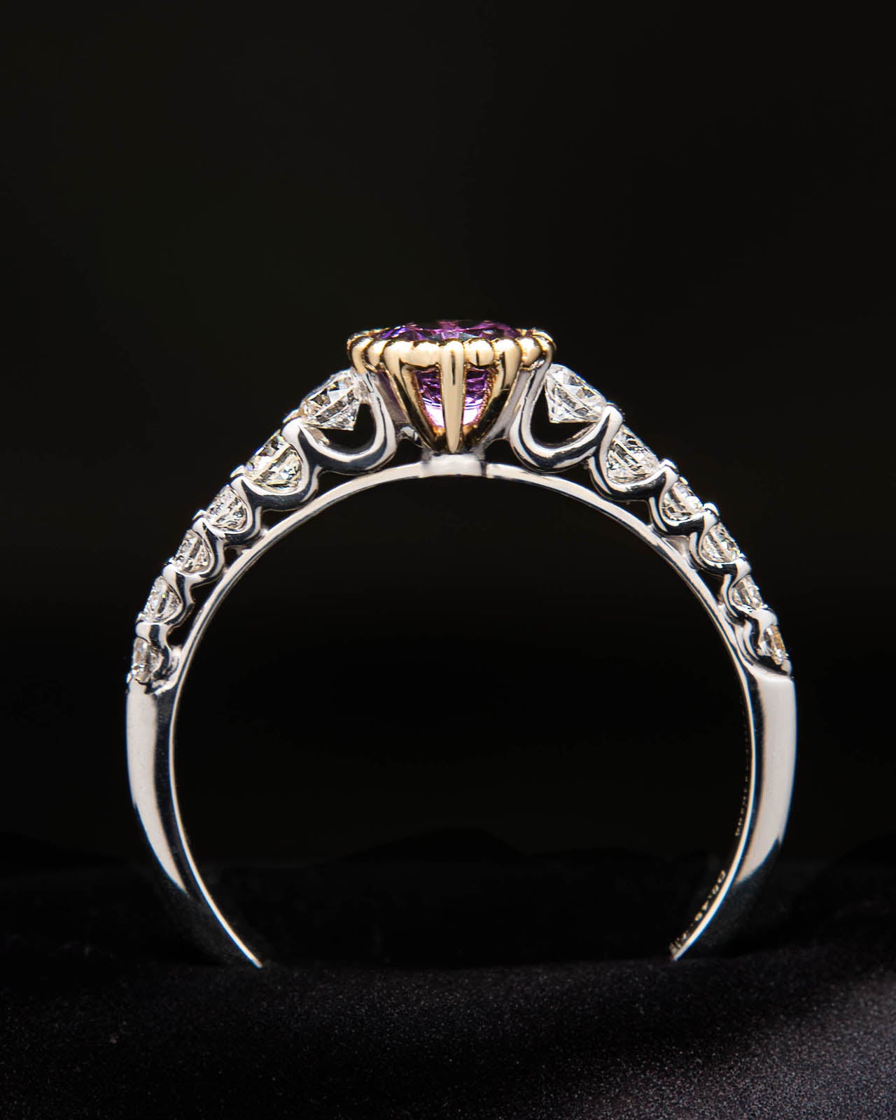 Amethyst & 12 Diamond Ring in White and Yellow Gold
