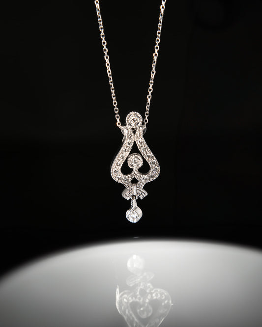 Vintage Lavalier Diamond Pendant in White Gold