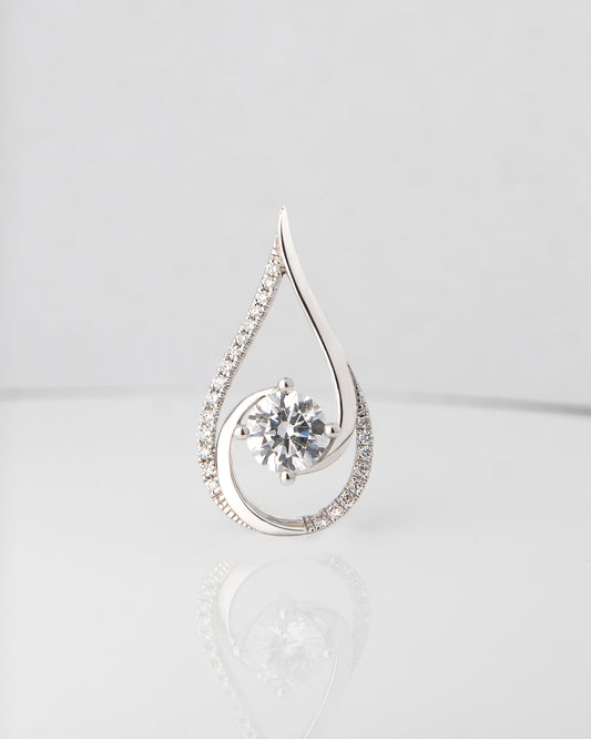 Teardrop Diamond and CZ Pendant in White Gold