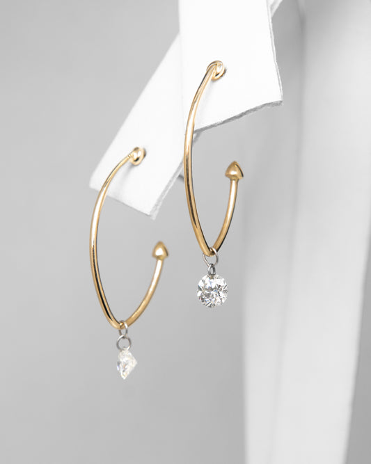 Oval Dangle Diamond Earrings in Yellow Gold