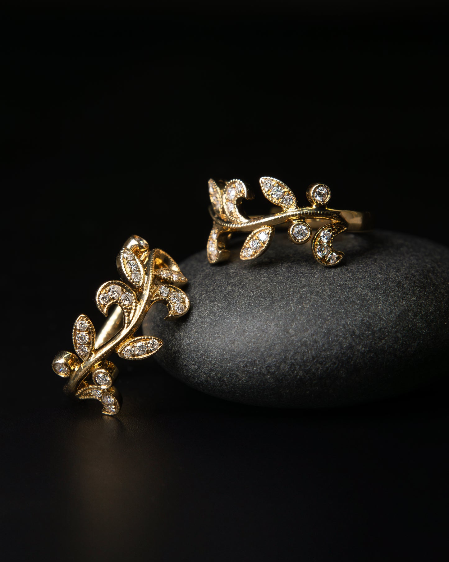 Golden Vine Diamond Huggie Earrings in Yellow Gold