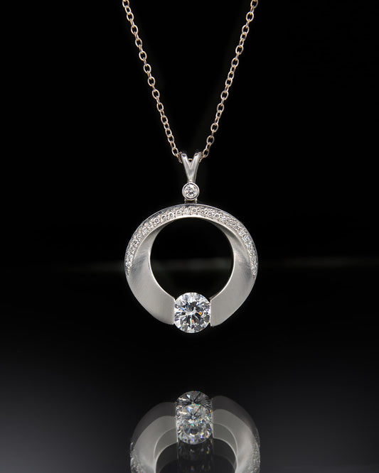Diamond Circle Semi-Mount (featured with CZ Center Stone) in White Gold