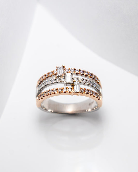 Triple Row Diamond Ring in White and Rose Gold
