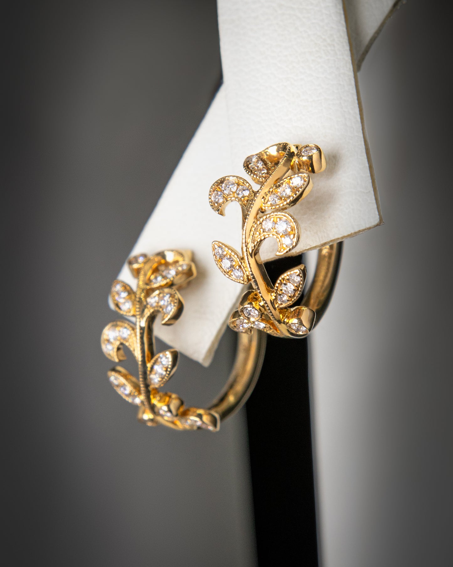 Golden Vine Diamond Huggie Earrings in Yellow Gold
