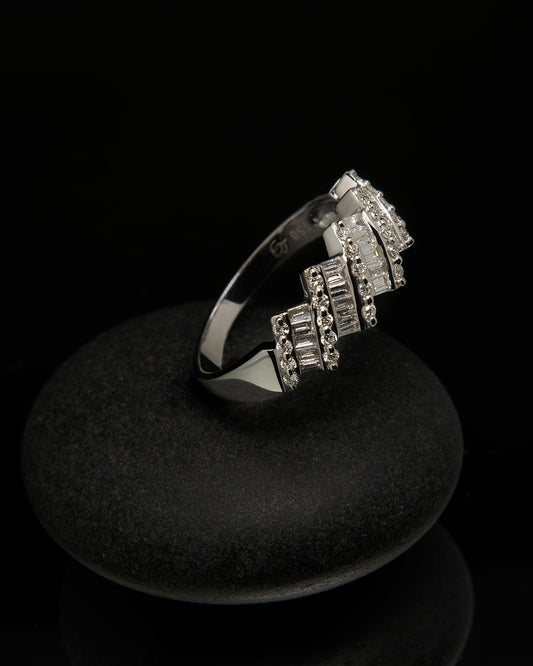 Baguette and Round Diamond Ring in White Gold