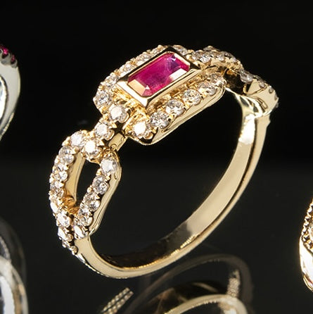 Pave Ruby and Diamond Ring in Yellow Gold