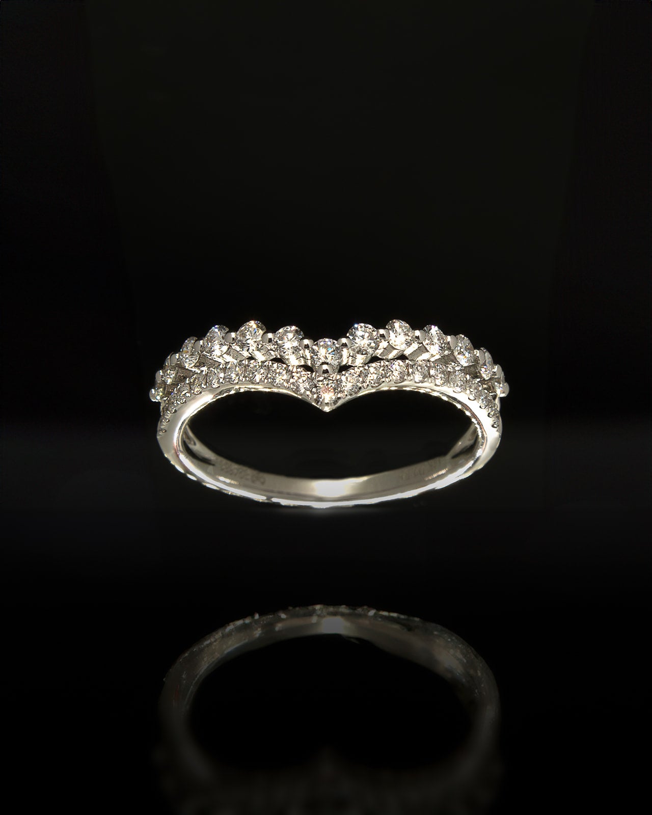 Double V Band Diamond Ring in White Gold