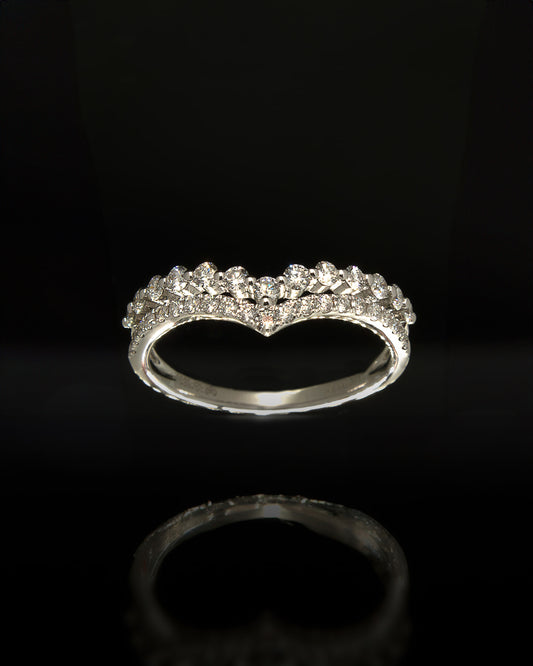 Double V Band Diamond Ring in White Gold
