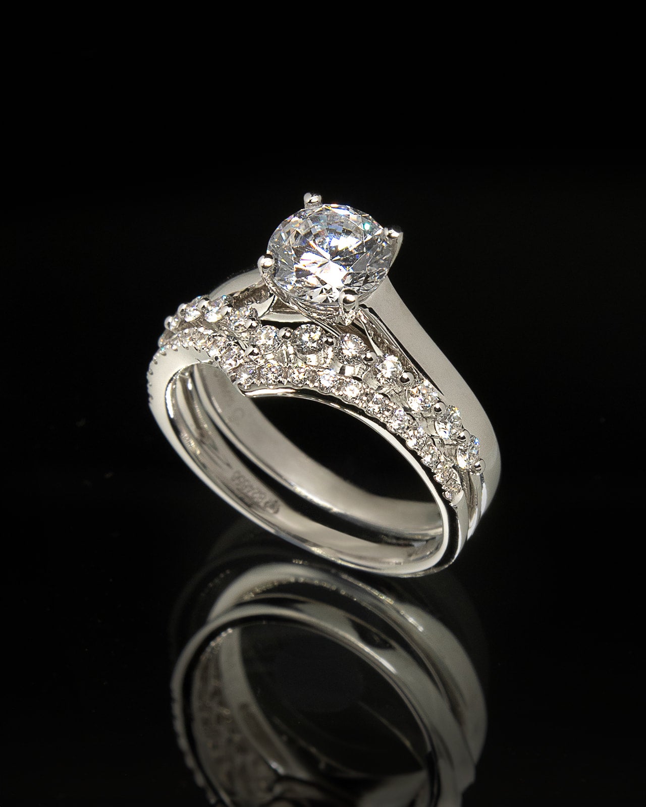Double V Band Diamond Ring in White Gold