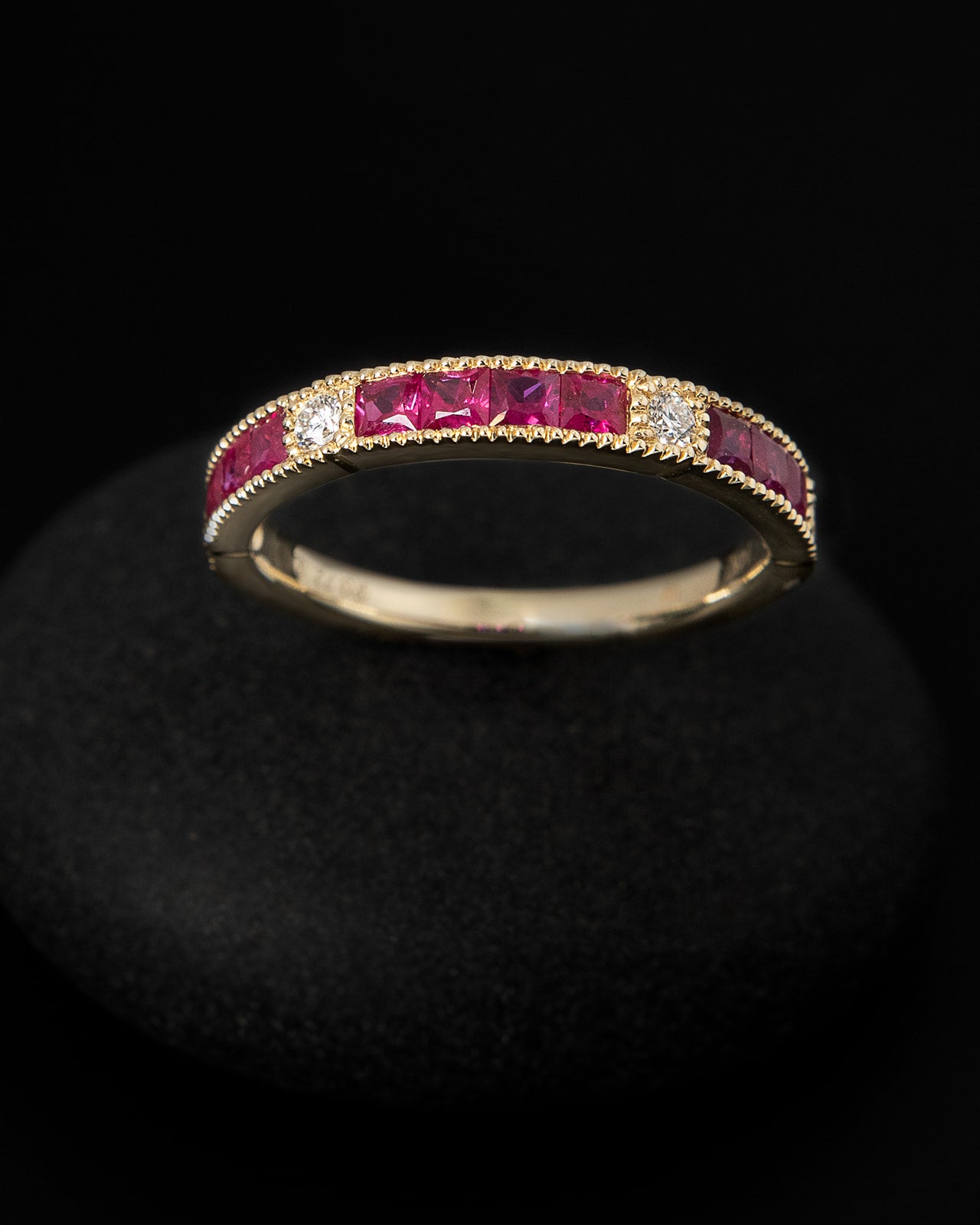 Square Channel Ruby and Diamond Band in Yellow Gold