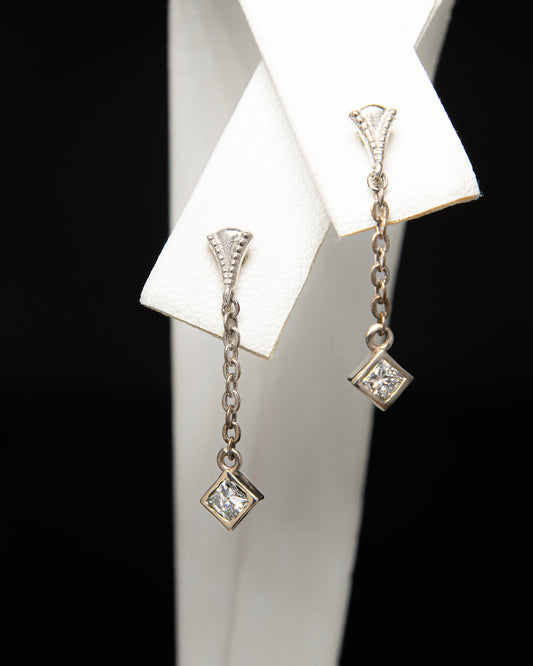 Custom Milgrain Detail earrings in Platinum
