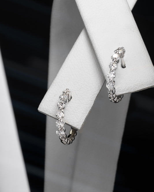 12 Diamond Hoop Earrings in White Gold