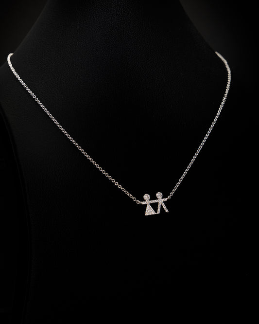 Boy & Girl Diamond Pendant in White Gold